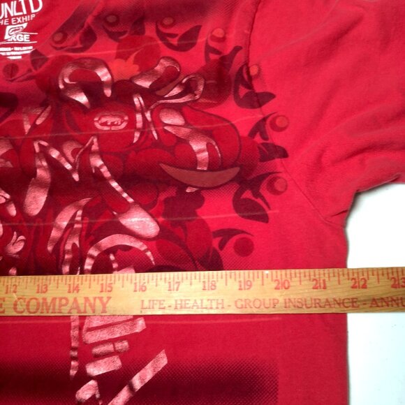 Ecko Unltd The Exhibit Shirt Men 2XL Red Stripe Y2K Foil Graphic Retro V Neck - Picture 6 of 13